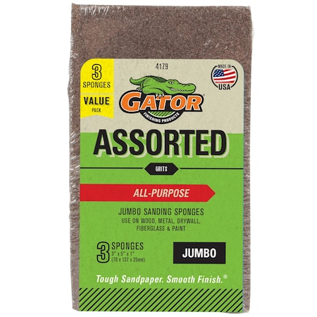 Gator Finishing All-Purpose Jumbo Sanding Sponges, Assorted Grit 4179